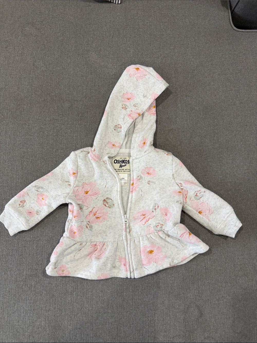 OshKosh B'gosh Light Gray Hoodie with Pink Floral Print